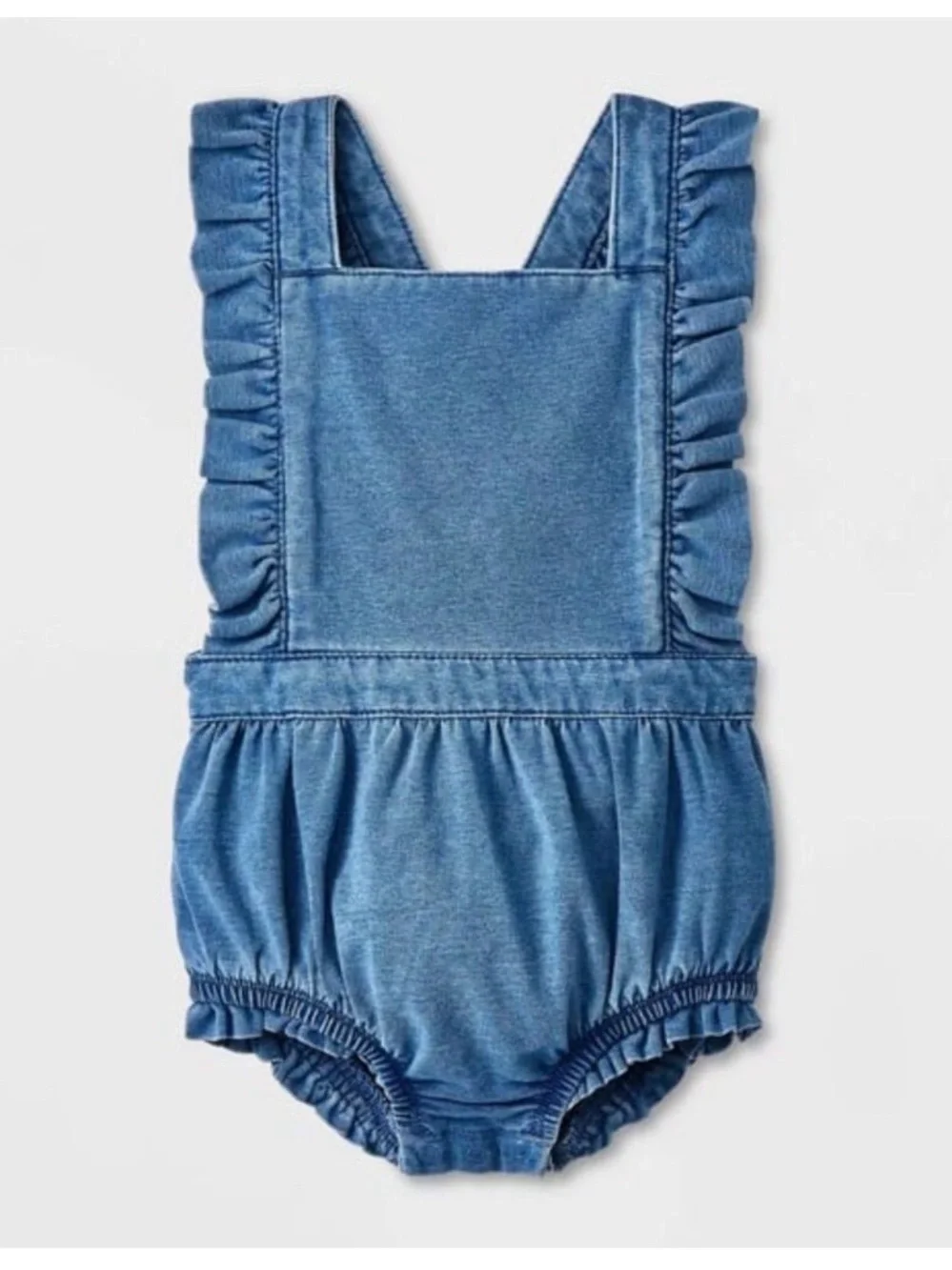 Cat & Jack New NWT Girls 18 Months Blue Denim‑Inspired Ruffled One‑Piece Romper
